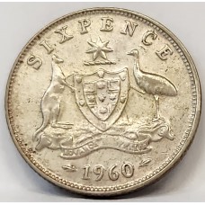 AUSTRALIA 1960 . SIXPENCE . ERROR . MAJOR PLANCHET FLAW